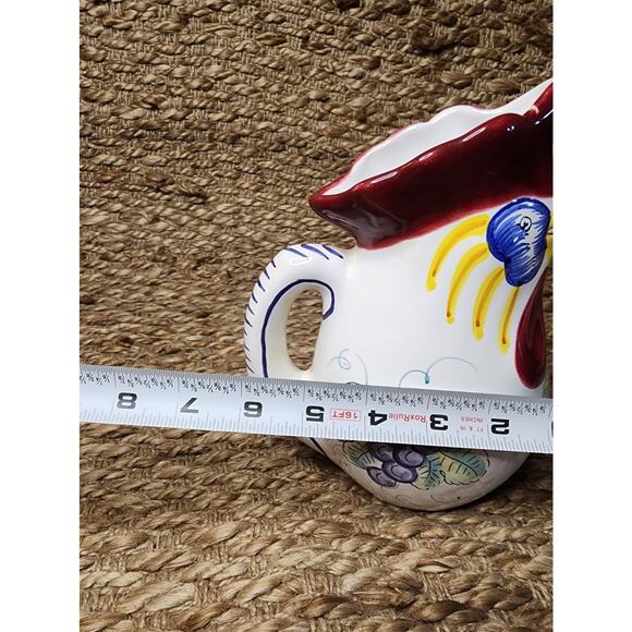 Vintage Pottery Derutta Girasole Italy Rooster Pitcher Hand Painted Grapes 8" - Picture 8 of 9